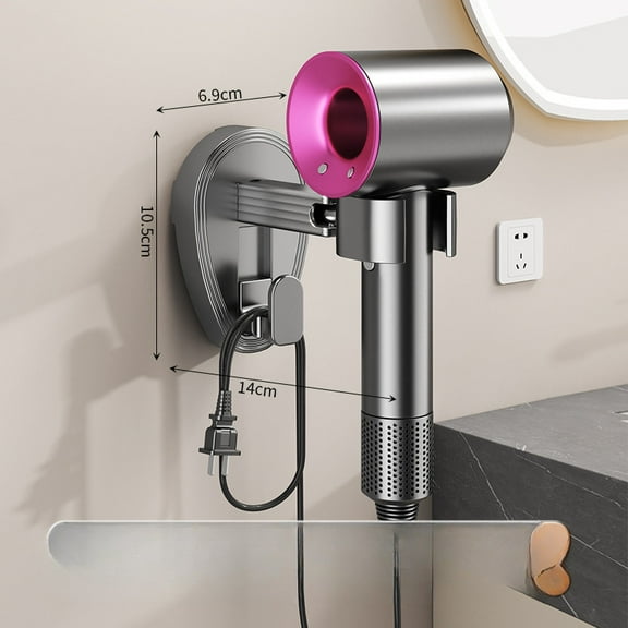 Wall-Mounted ABS Hair Dryer Holder with Adhesive Mount, No Drilling Required