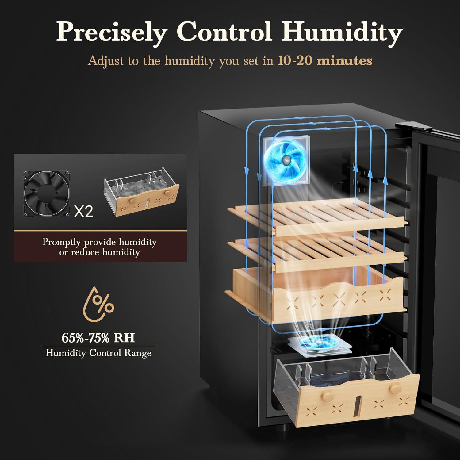 Joreek 65L Intelligent Temperature and Humidity Adjustable Electronic Refrigerator Cabinet 500 Count Large Capacity Digital LCD Display Stainless Steel Lockable