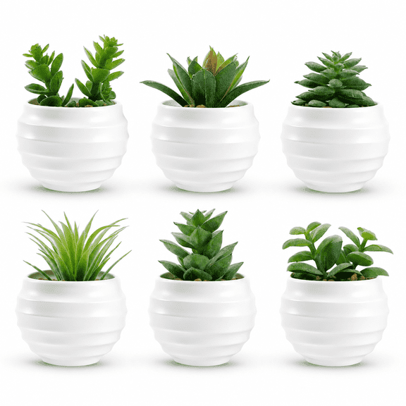 6 Pack Fake Succulents Artificial Succulents in Pots, Mini Fake Plants for Shelf Decor, Small Artificial Plants Indoor with White Pots