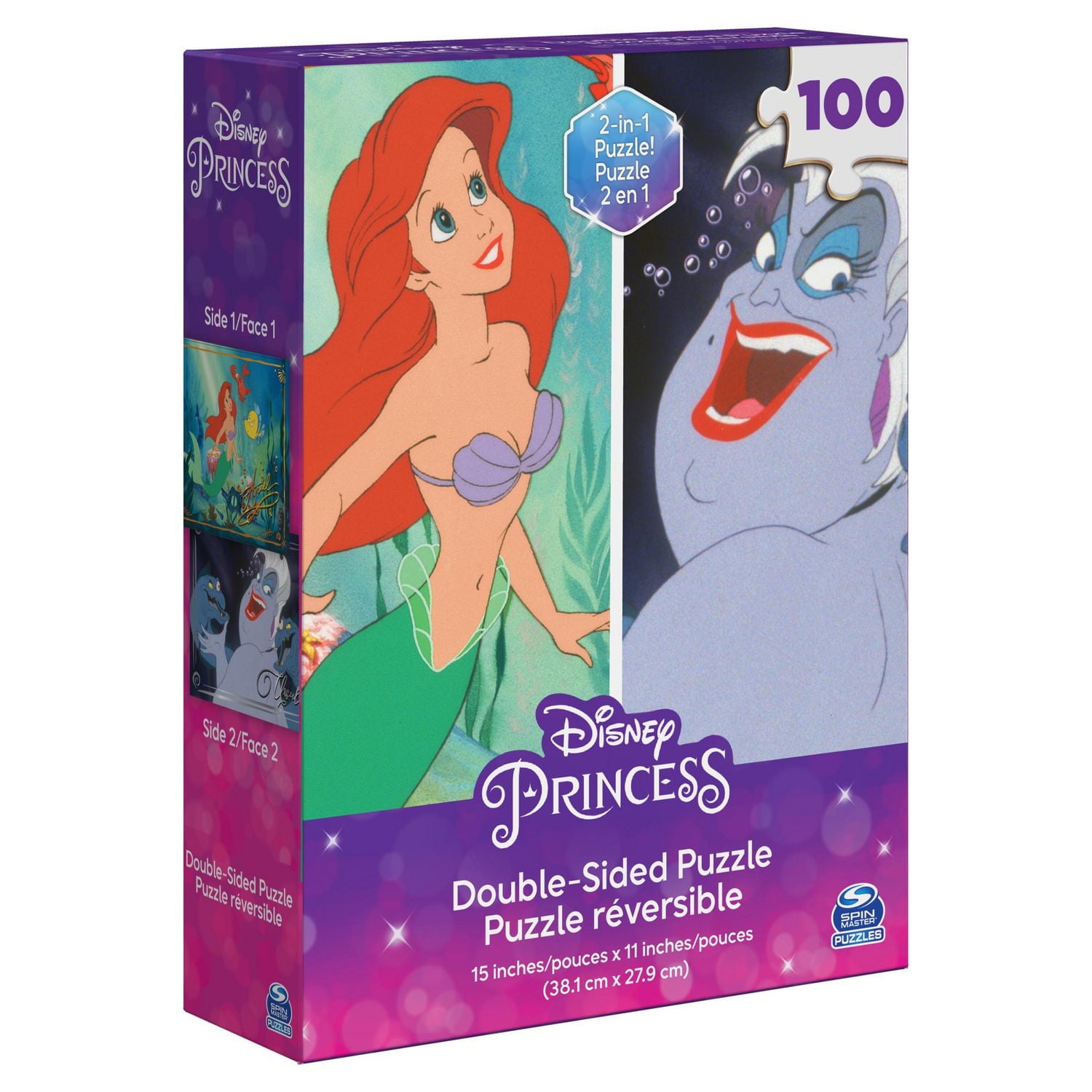 Disney Princess, 100-Piece Reversible Jigsaw Puzzle Double-Sided The Little Mermaid Ariel & Ursula, for Kids Ages 4 and up