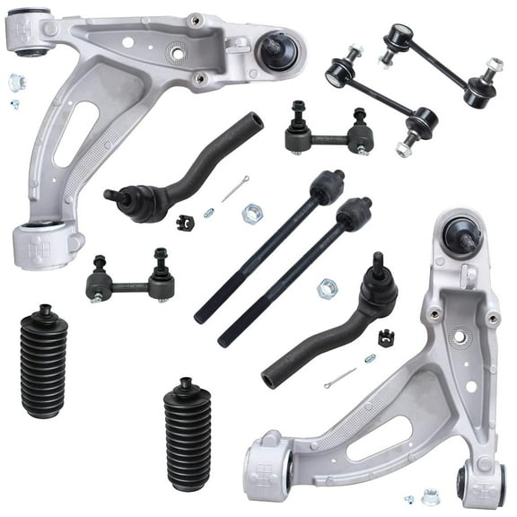 Detroit Axle - Pair (2) Front Lower Control Arm Assemblies w/Ball Joints and Front & Rear Sway Bar End Links & Inner Outer Tie Rod Ends w/Steering Boots - Soft Ride Suspension Only