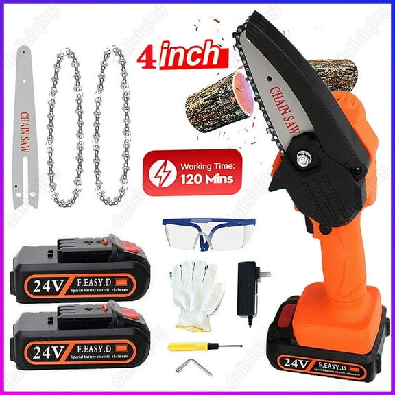 24V Cordless Mini Electric Chainsaw - 4-Inch Portable Battery Powered Wood Cutting Tool with 550W Motor