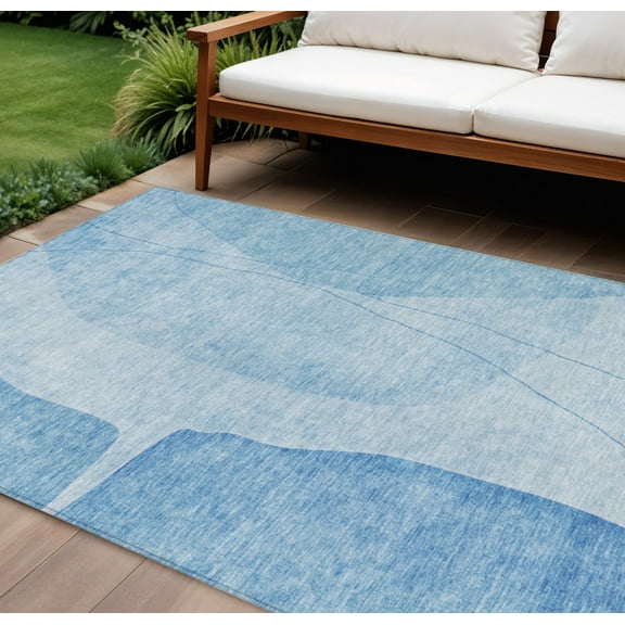 HomeRoots 582013 10 x 14 ft. Abstract Washable Indoor & Outdoor Rectangle Area Rug, Denim Blue & Sky Blue