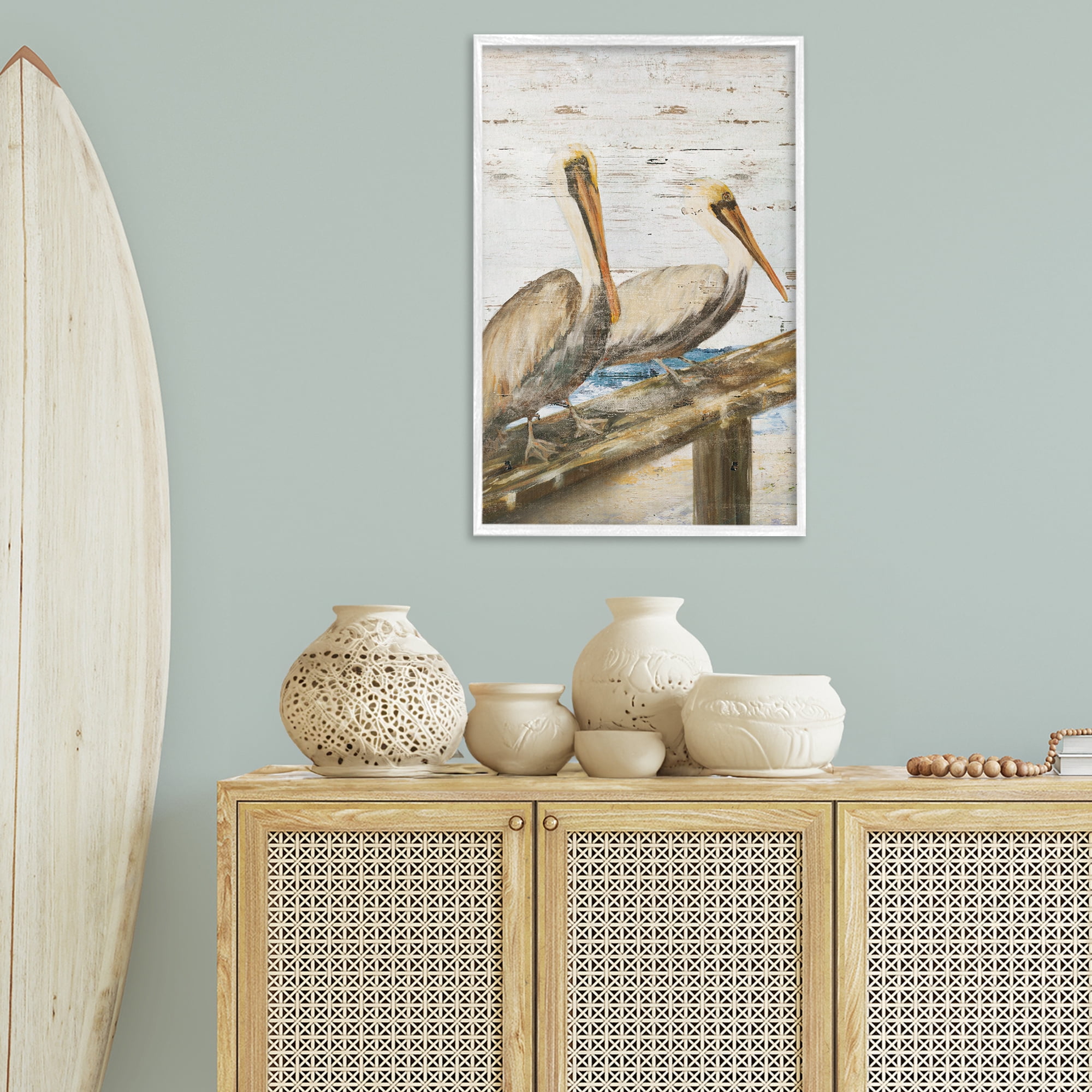 Stupell Industries Rustic Pelicans Perched Animals & Insects Painting White Framed Art Print Wall Art, 20 x 30