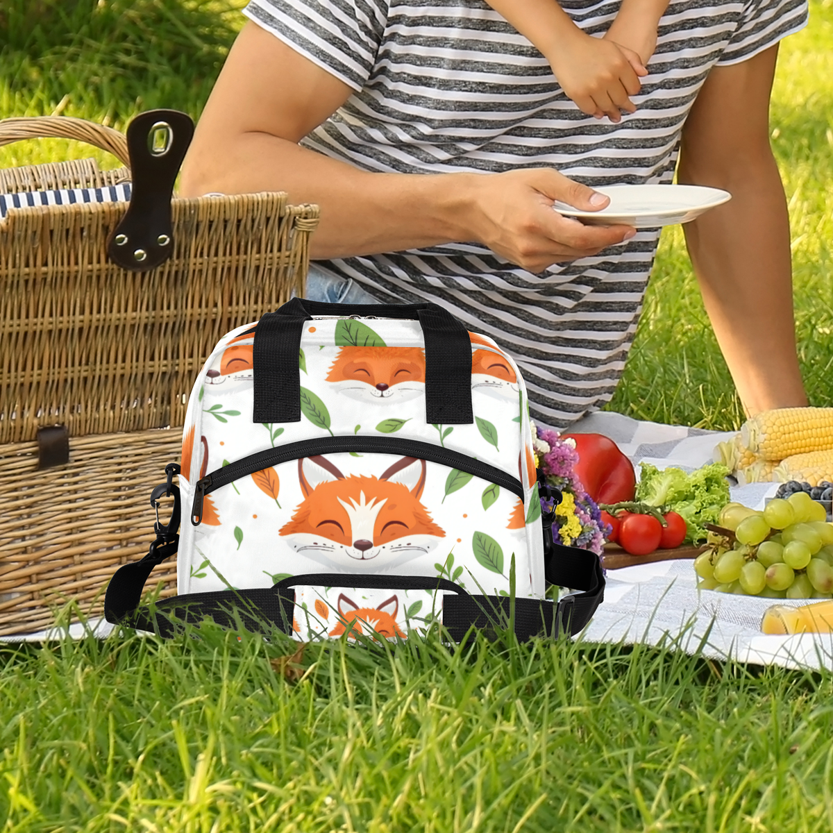 Herdesigns Fox Insulated Lunch Bag for Women Men Adults Large Reusable Lunch Box Cute Fox Wildlife Leakproof Cooler Tote Bags with Adjustable Shoulder Strap