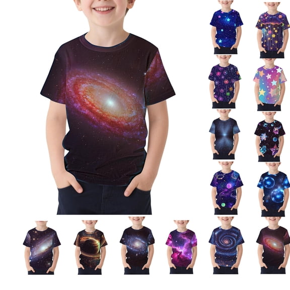 Afuyipoi Graphic T-shirts for Boys,Summer Short Sleeve Breathable Casual Tops for Kids Multicolor 7-8 T