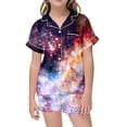 thumbnail image 1 of Girls Galaxy Print Button Lapel Short Sleeve Top Shorts Pajama Set Teen Girl Sweatpants Set Cute Kids Clothes Must Haves Girl Cute Clothes for Young Teen Girls Baby Bath Blanket Set for Baby Girl, 1 of 3