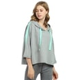 thumbnail image 2 of Women’s Crop Top Hoodie Sweatshirt Oversized Casual 3/4 Sleeve One Size Grey, 2 of 7