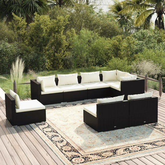 vidaXL 8 Piece Patio Lounge Set with Cushions Poly Rattan Black