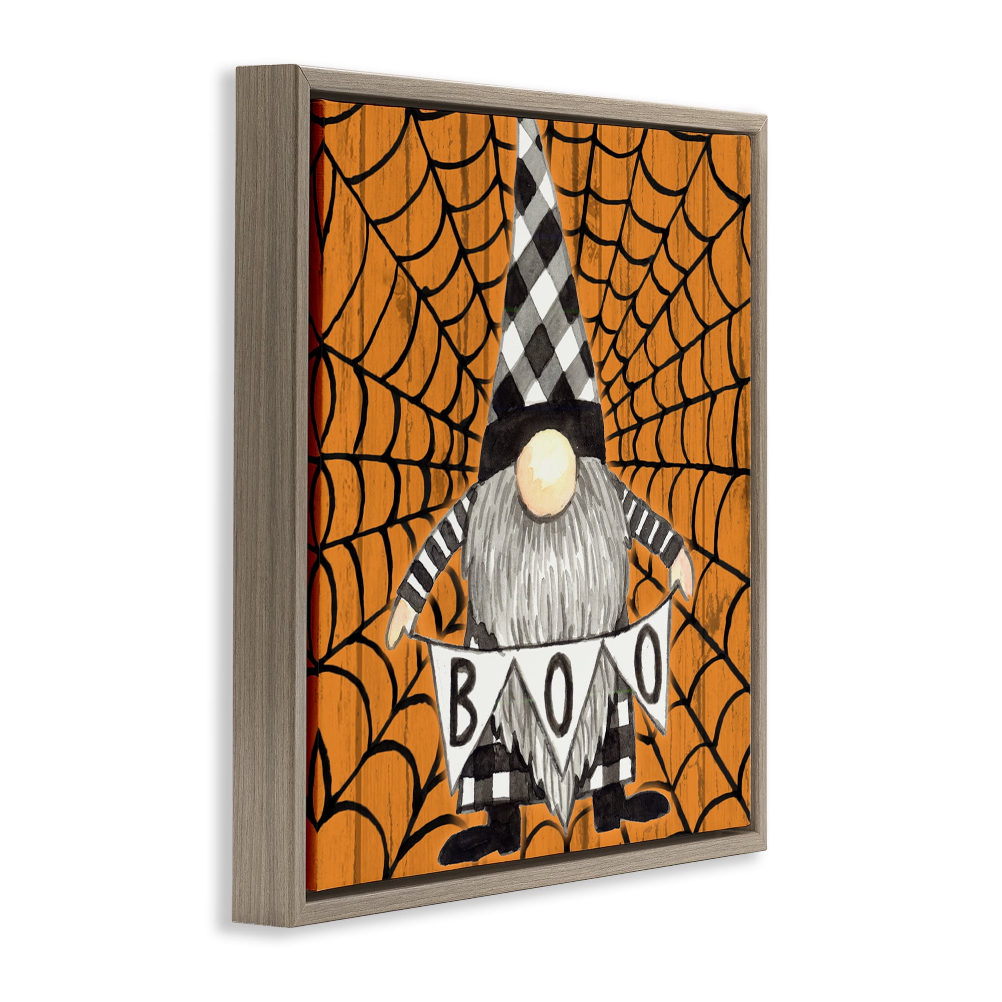 Stupell Industries Rustic Halloween Gnome Holiday Painting Brown Floater Framed Canvas Art Print Wall Art, 18 x 18