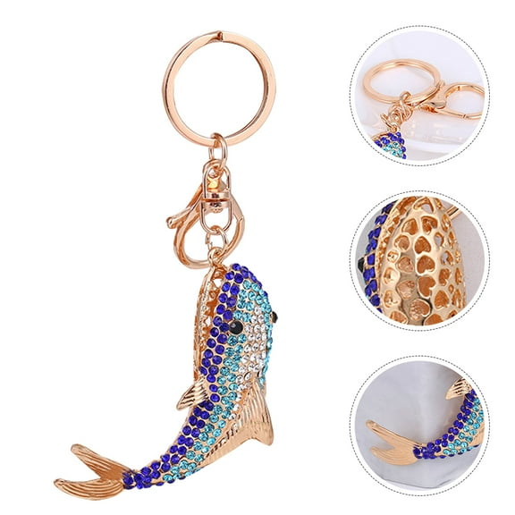 MLINS Rhinestone Inlaid Ring Fashionable Keychain Stylish Shark Keychain Pendant Decor