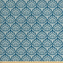 Ambesonne Damask Fabric by the Yard Upholstery, Blue Floral Pattern Print, 3 Yards, White Blue