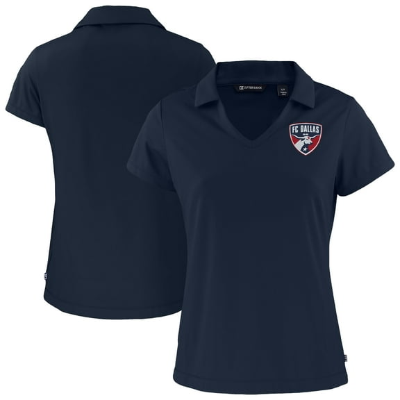 Women's-Cutter & Buck Navy FC Dallas Daybreak Eco Recycled V-Neck Polo