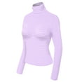 thumbnail image 3 of MixMatchy Women's Tight Fit Lightweight Solid/Stripe Long Sleeves Turtle Neck Top, 3 of 5