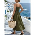 thumbnail image 5 of Women's Spaghetti Strap Button Front Midi Dress Casual Summer Sundress Green XL, 5 of 9