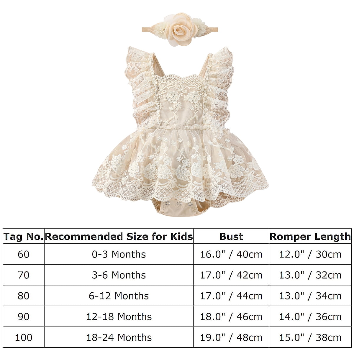 IBTOM CASTLE Baby Girls Lace Bodysuit Boho Clothes 1st Birthday Cake Smash Outfit Newborn Photography Outfits Summer Sunsuit 0-3 Months Apricot Lace