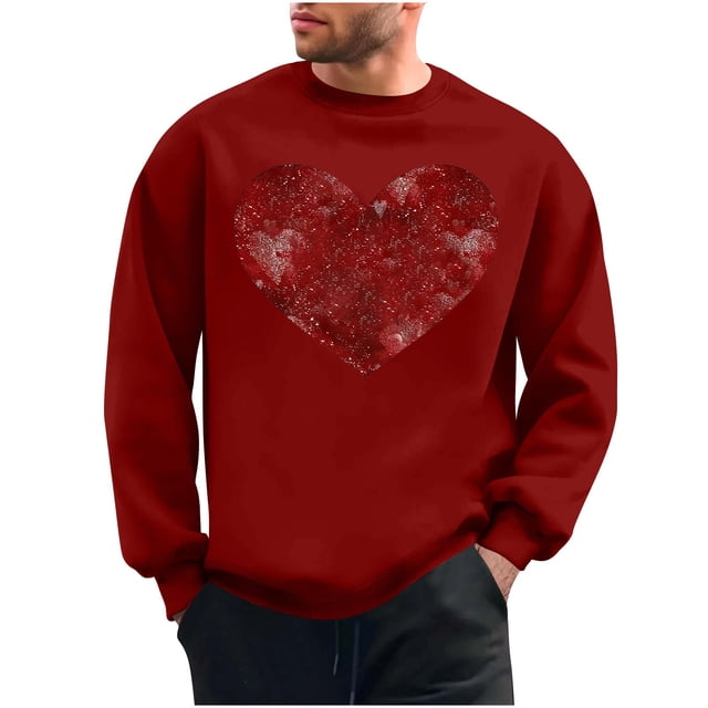 Tqyyweavej Sweat à Capuche pour Hommes Imprimé Saint-Valentin Décontracté Manches Longues Col Rond Chandails en Molleton de Base pour Hommes, Cadeaux de Noël pour Hommes