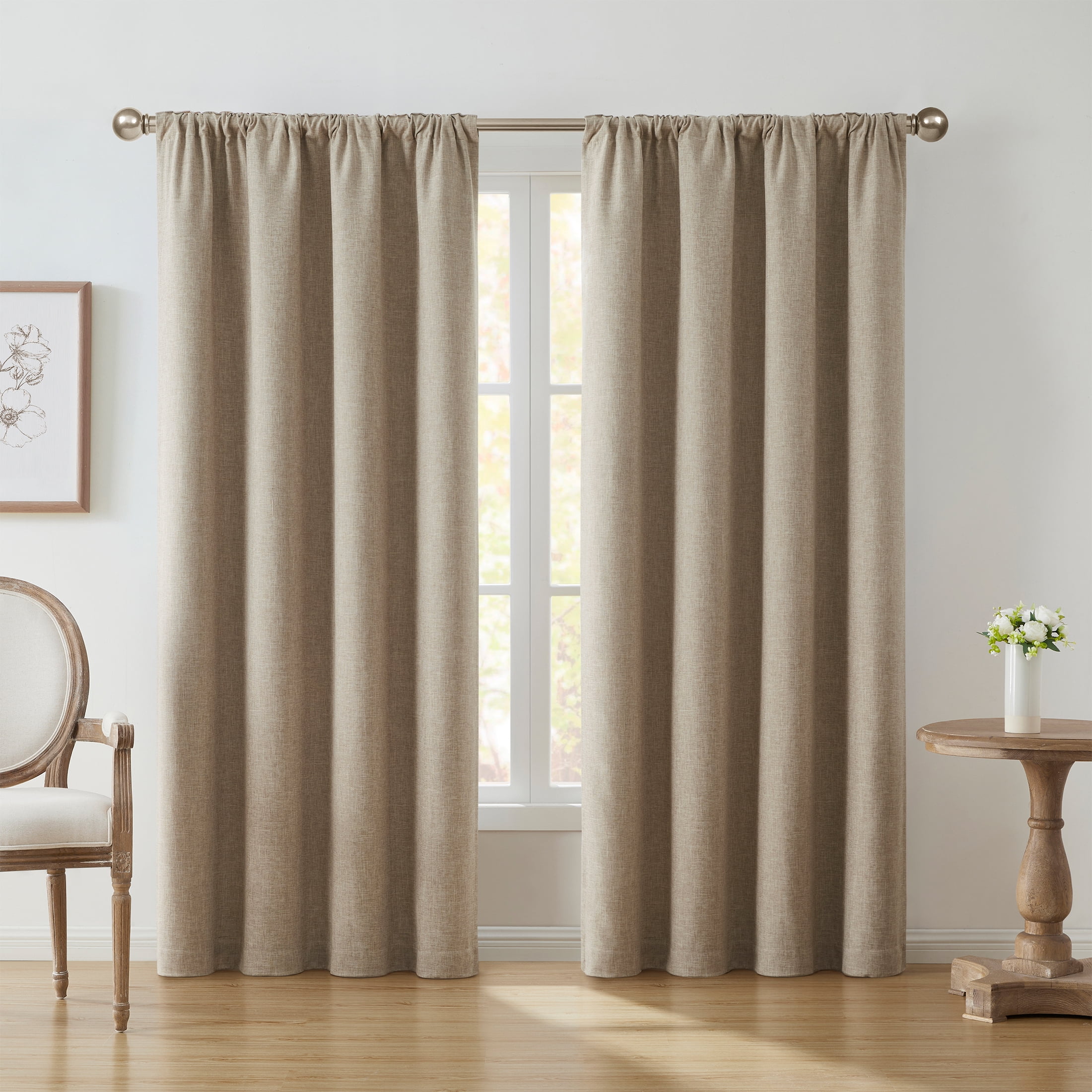 My Texas House Solid White Pepper Rod Pocket Back Tab Blackout Curtain Panel, 52" x 108"