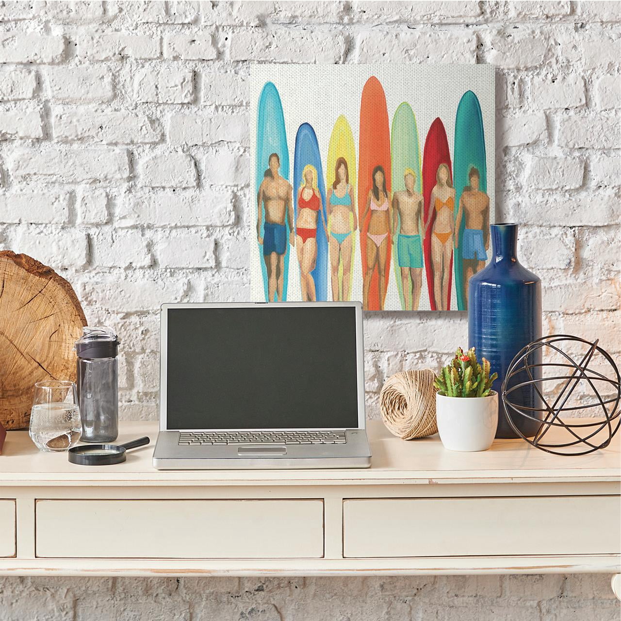 Stupell Industries Surf And Boards Figures Beach Painting Canvas Wall Art by Third and Wall, 30" x 30", Canvas