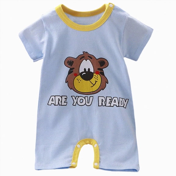 KPOPLK Baby Boy Romper Short Sleeve Bear Print Crew Neck Cotton Onesie Jumpsuit PJM Sleepwear Bodysuit 3-18M Size 12-15 Months,Light Blue