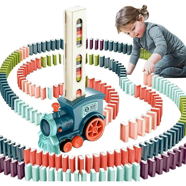 Domino Train Toy Set With 60pcs Domino Blocks,automatic Domino Laying  Electric Train With Sound 