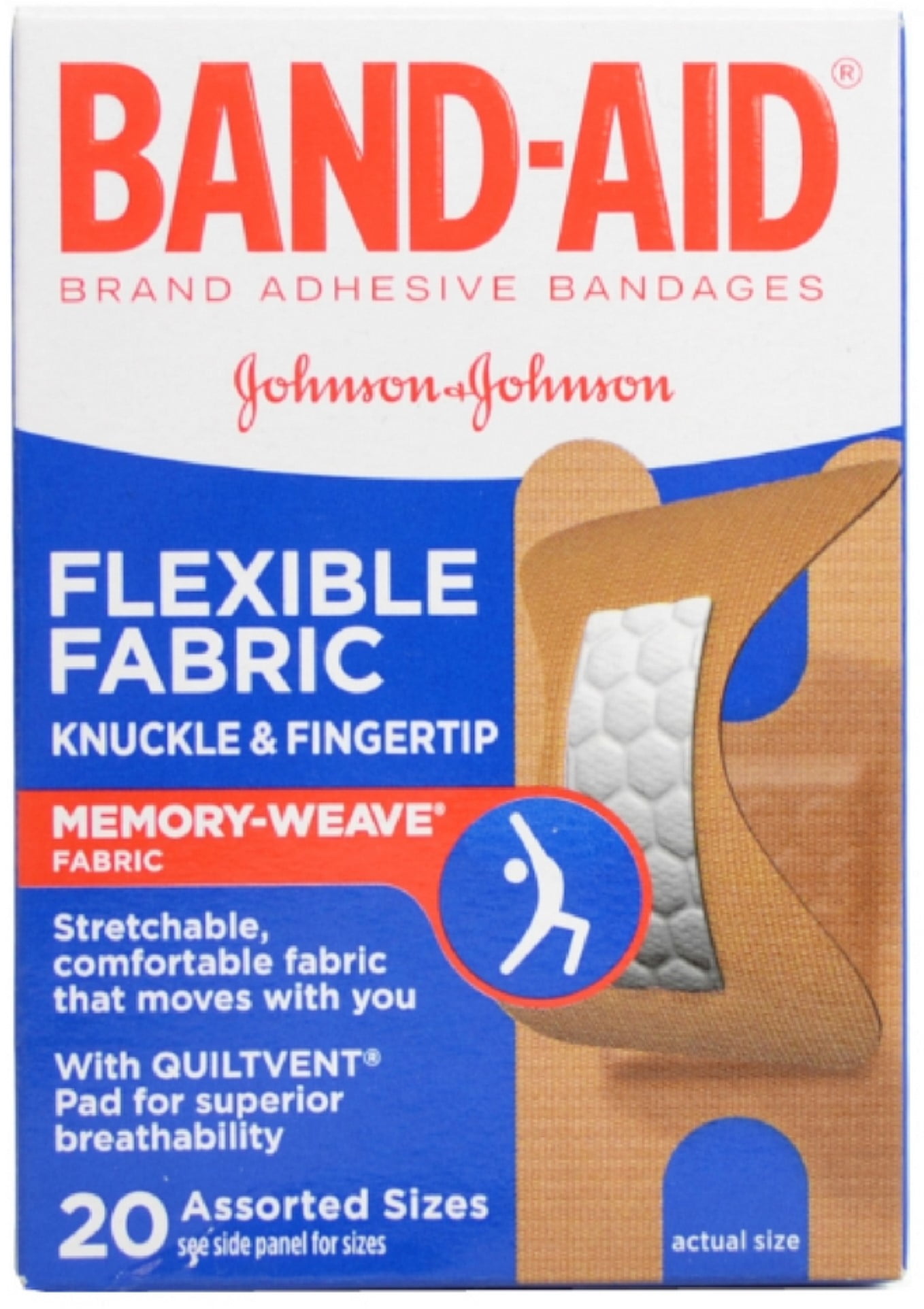 BANDAID Flexible Fabric Bandages Knuckle & Fingertip 20 Each