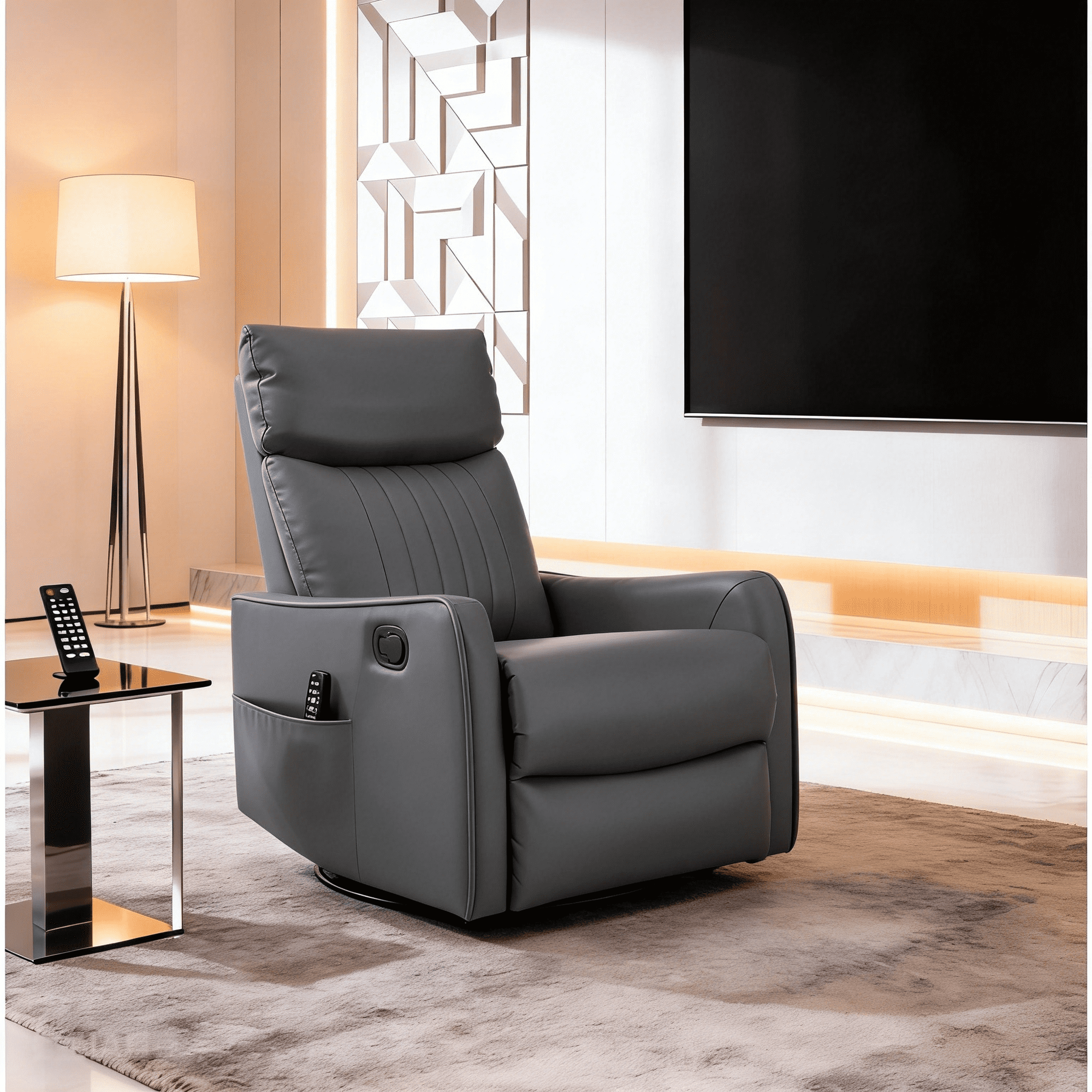 Gewnee 360° Swivel Rocking Recliner with Massage & Heat, Adjustable Reclining Angle, for Living Room & Office，Grayish Green