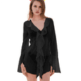 thumbnail image 2 of Blusa de Holgada de Larga con Volantes y Transparente para Mujer Negro L, 2 of 6