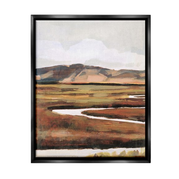 Stupell Industries Winding River Landscape Landscape Painting Black Floater Framed Canvas Art Print Wall Art, 25 x 31