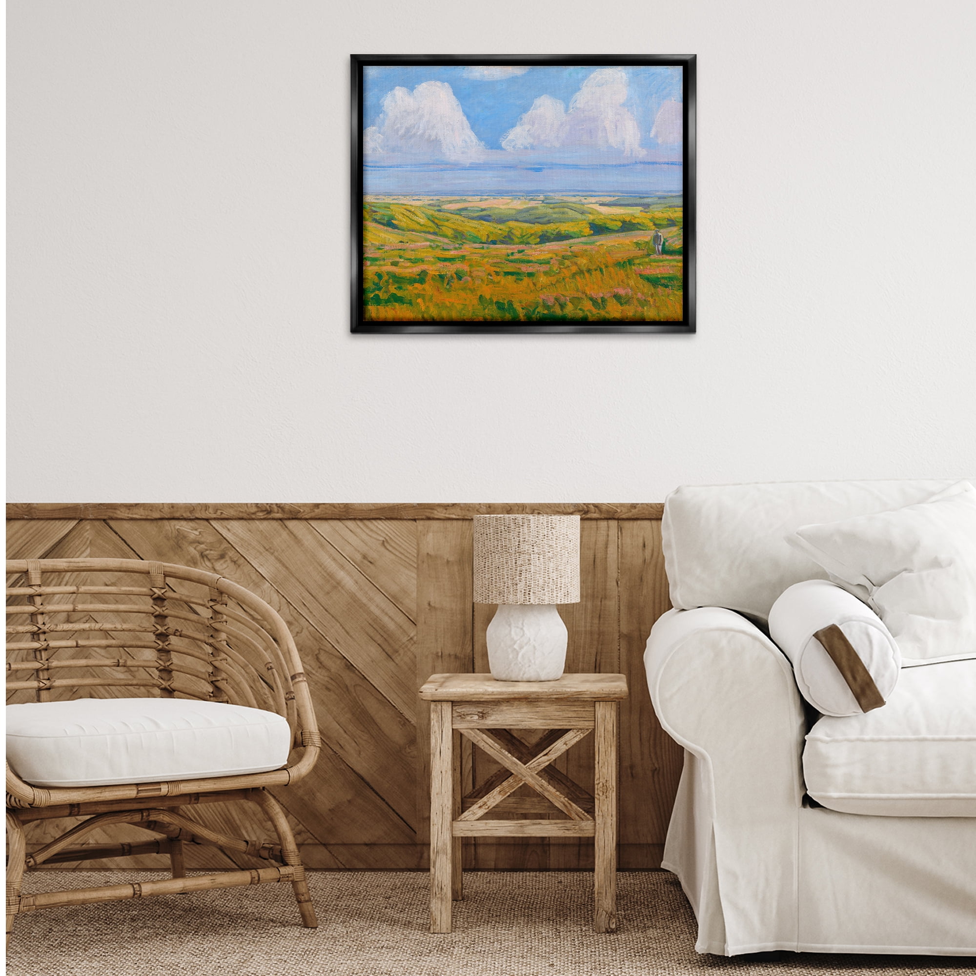 Stupell Industries Clouds over Classic Country Landscape & Nature Painting Black Floater Framed Canvas Art Print Wall Art, 31 x 25