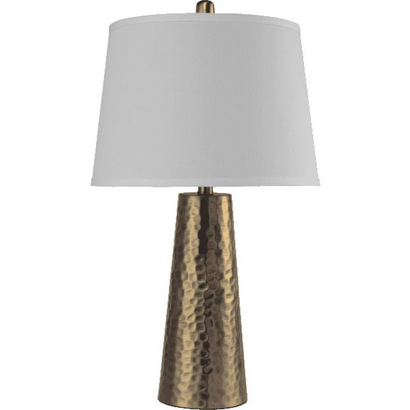 NEW Antique Brass Base & White Fabric Shade Finish 26" Table Lamp 31199