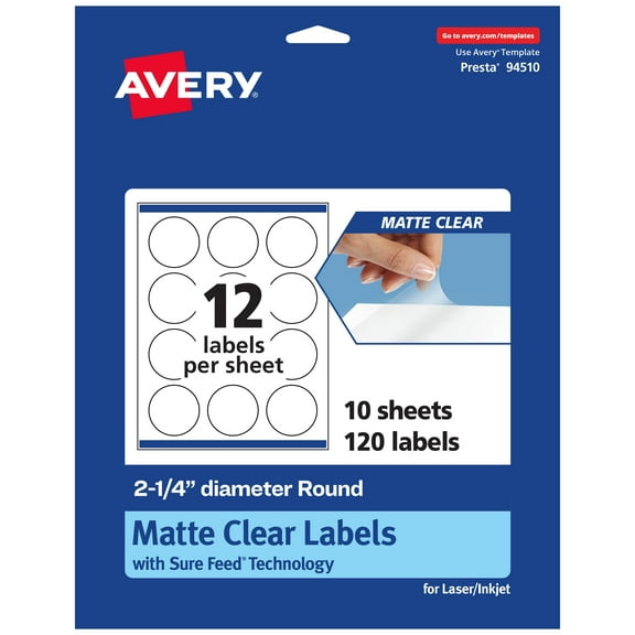 Avery Matte Clear Round Labels, 2-1/4" Diameter, 120 Total