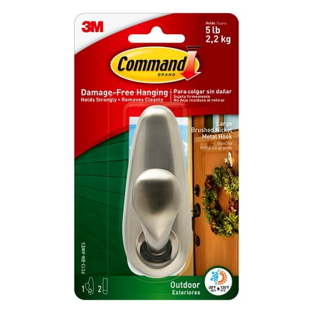 

Command Outdoor Hook Large Brushed Nickel 1 Wall Hook 2 Strips/Pack