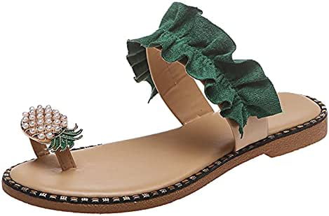 Challyhope Sweet Cute Pineapple Pearls Sandals Clip Toe Flip Flops Boho Casual Flat Slippers Beach Shoes for Women Girls 