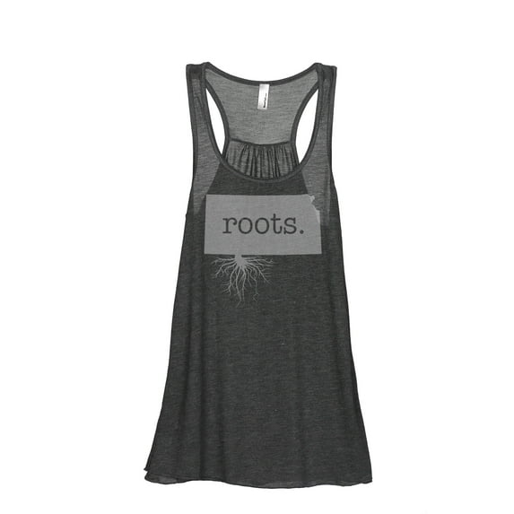 Thread Tank Home Roots State Kansas KS Women's Sleeveless Flowy Racerback Tank Top Charcoal Small