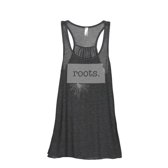 Thread Tank Home Roots State Kansas KS Women's Sleeveless Flowy Racerback Tank Top Charcoal Small