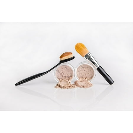 FOUNDATION & CONCEALER COMBO w/ BRUSHES Mineral Makeup Kit Full Size Set Matte Bare Face Sheer Powder Cover (DEEP TAN FOUNDATION & MEDIUM