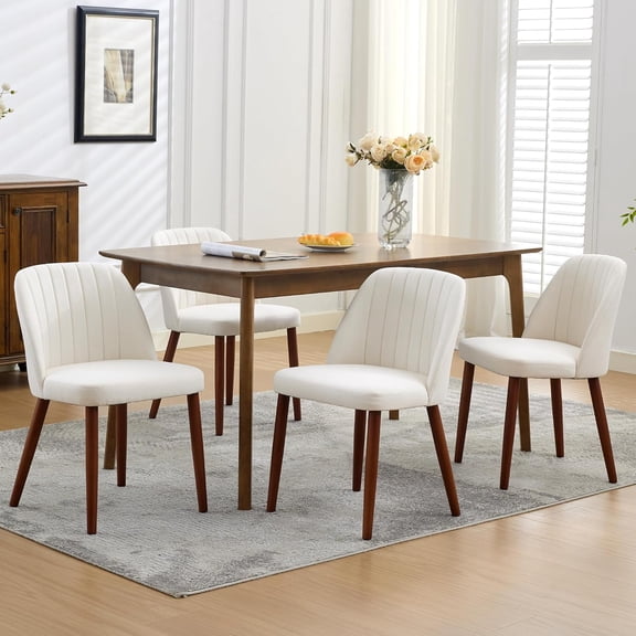 Wooden Dining Chairs Set of 4, Upholstered Kitchen Dining Room Chairs with Padded Seat and Wood Legs, Modern Fabric Side Dinner Chair for Kitchen, Dining Room, Restaurant, Cafe, Beige