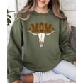 thumbnail image 3 of Mom Bull Skull Sweatshirt for Women Trendy Western Country Style Crewneck Army Green Sweatshirt Adult Small, 3 of 7