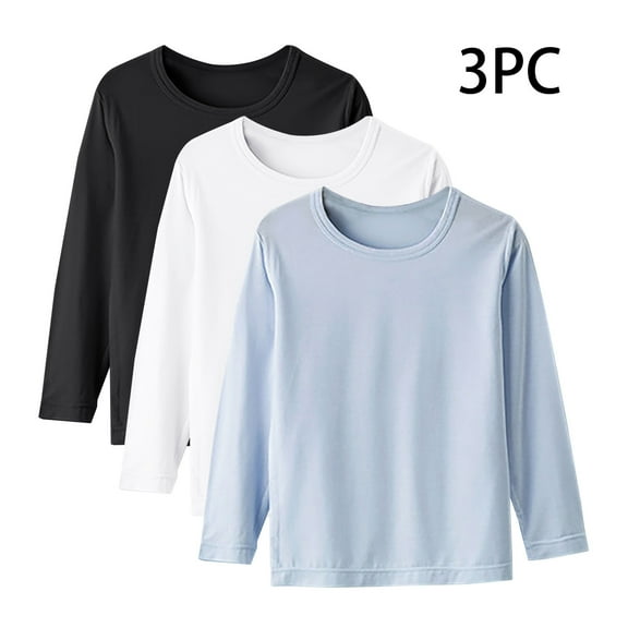 3 Pack Cotton Boys Kids Tee Shirt Long Sleeve Crewneck Basic T-Shirt Top for Toddlers Youth