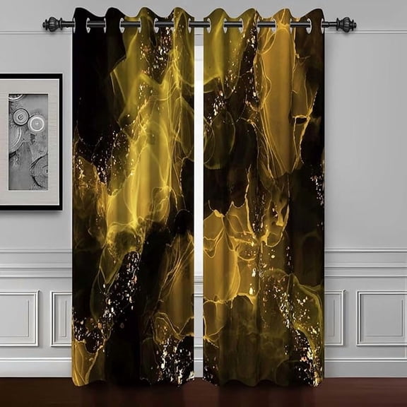 Black And Gold Window Curtains For Bedroom Marble Blackout Curtains For Living Room Modern Luxury Art Gold Texture Marble Window Drapes With Grommets 53"W x 84"L (Pack of 2)