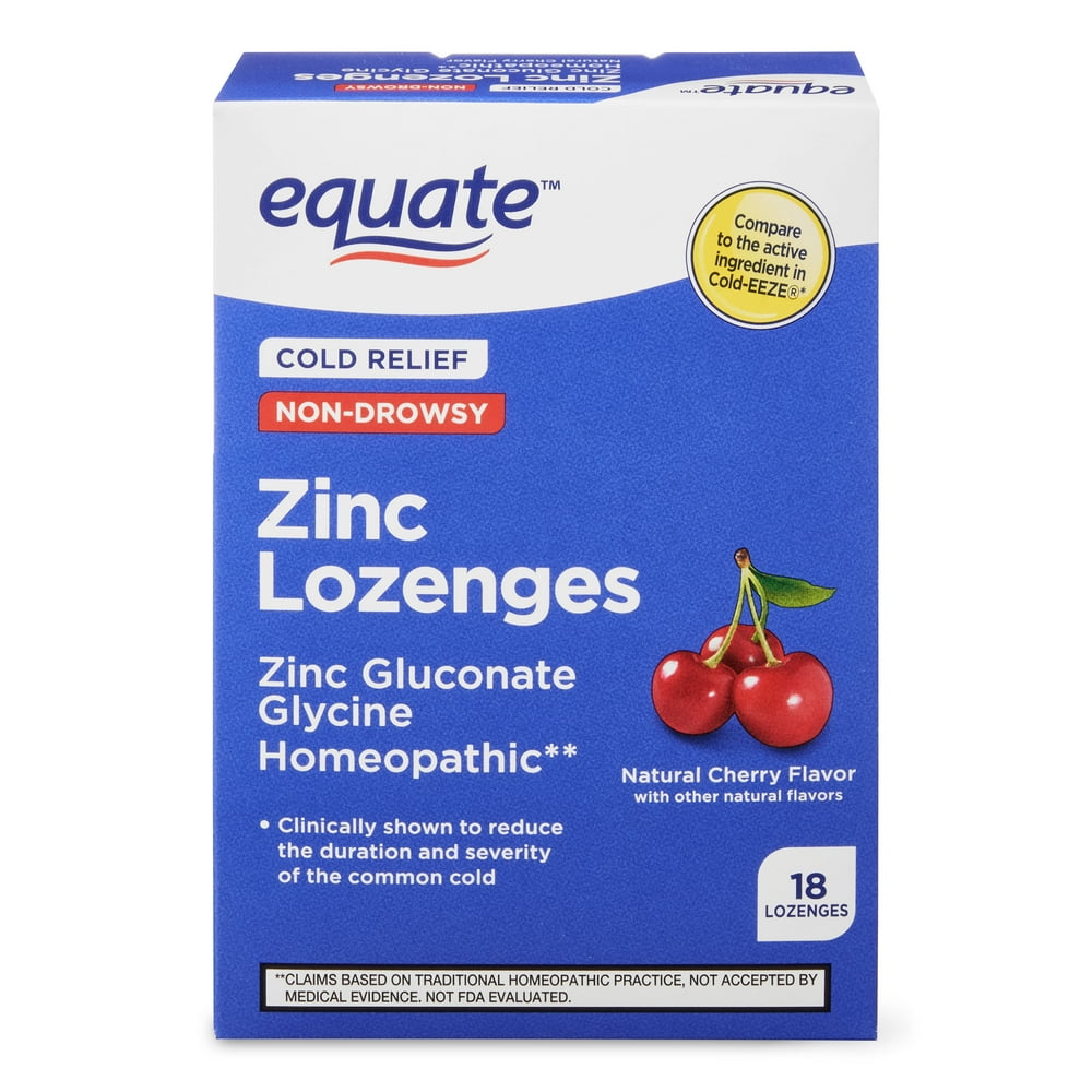 Equate NonDrowsy Homeopathic Cold Remedy Zinc Lozenges, Cherry, 18 Count