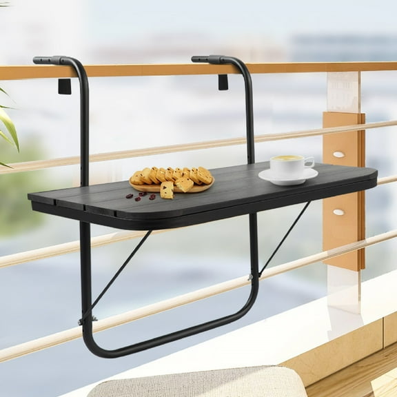 Balcony Table Hanging Deck Railing Table Outdoor Balcony Bar Table for Railings Folding Adjustable Black