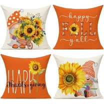 Fall Outdoor Throw Pillow Covers 18x18 Set of 4 Thanksgiving Orange Sunflower Autumn Decorative Cushion Cases Decorations Home Décor for Patio Couch Chair Sofa, Gnomes