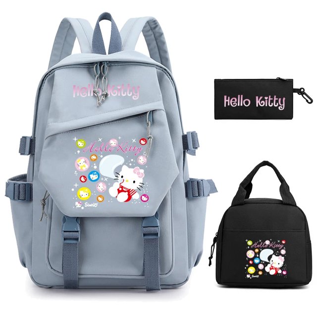 3Pcs/set Hello Kitty Anime Backpack for Girl Boy Children Lunch Bags Student Teenager Bookbag Schoolbag Knapsack Women Rucksack