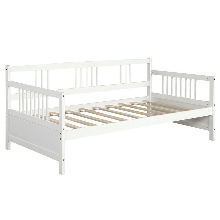 Gymax Twin Daybed with Trundle and Wooden Slats, White photo 2
