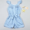 thumbnail image 5 of Kid Toddler Baby Girl Romper Sleeveless Bodysuit Denim Blue Cotton Washed Jeans Overalls Bow Jumpsuit Ruffled One Piece 0-5 Years, 5 of 5