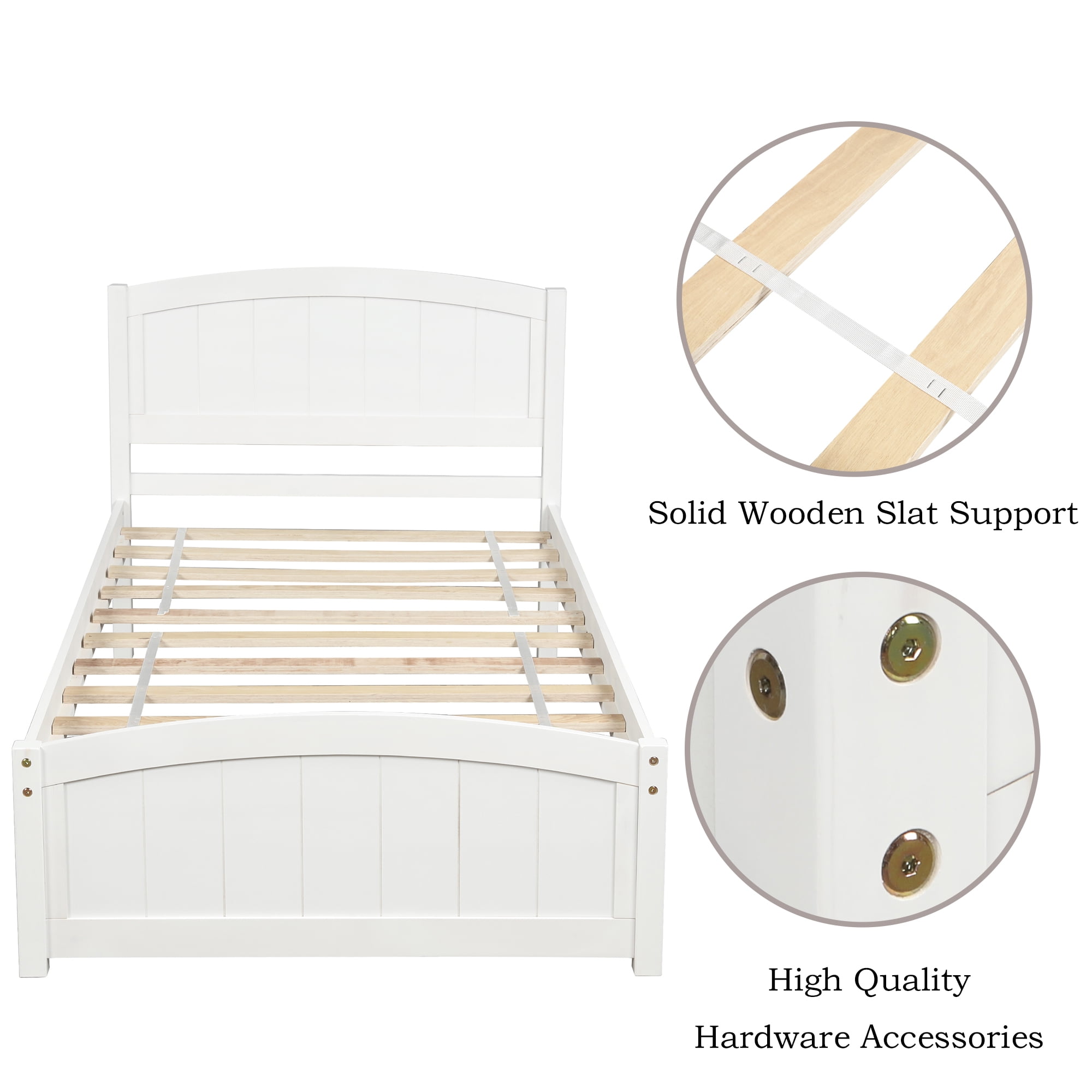 Aukfa Solid Wood Bed Frame, Twin Platform Bed with Headboard, White
