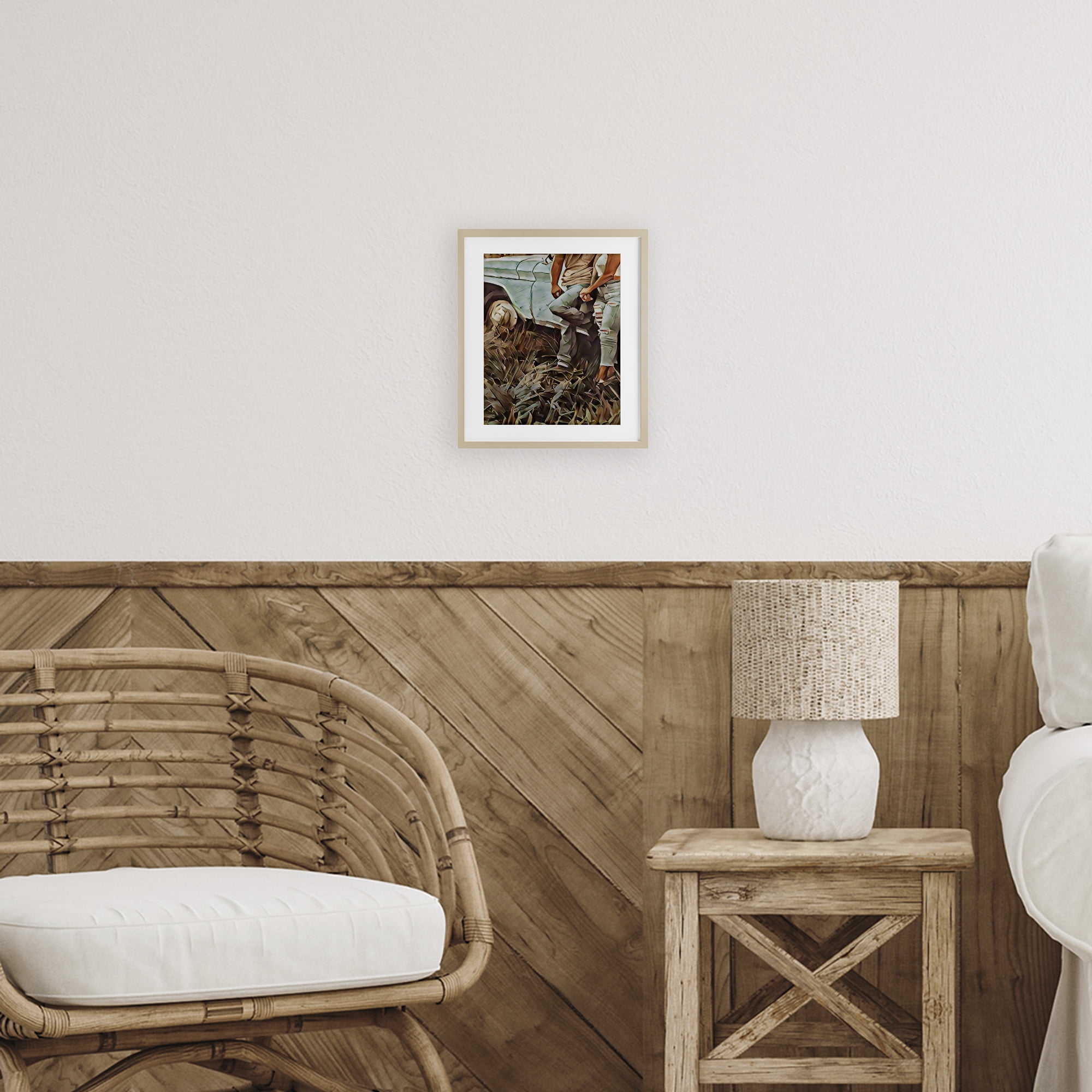 Leaning In Kisses Birch Framed Print Under Glass, design by Jesse Keith