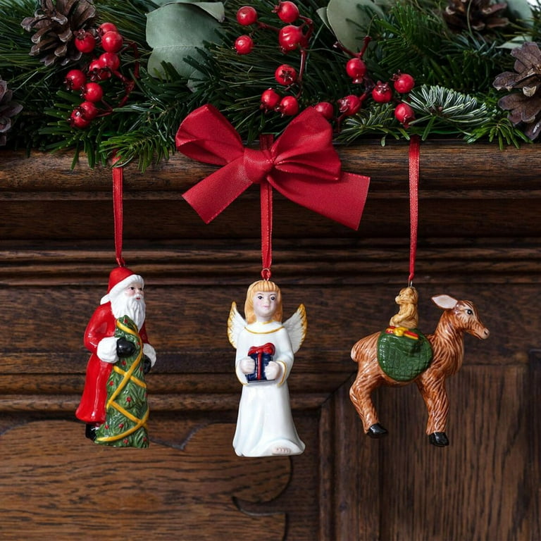 Villeroy & Boch Nostalgic Ornaments, Set of 3, Santa, Angel, & Deer Design
